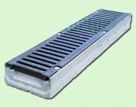 BetoMax Лоток водоотводный бетонный DN160 Н100 "Паркинг" с чугунной решеткой кл. E (комплект)