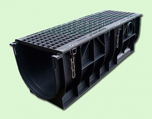 PolyMax Basic Комплект: Лоток водоотводный пластиковый DN300 H348 с чугунной решеткой кл. С